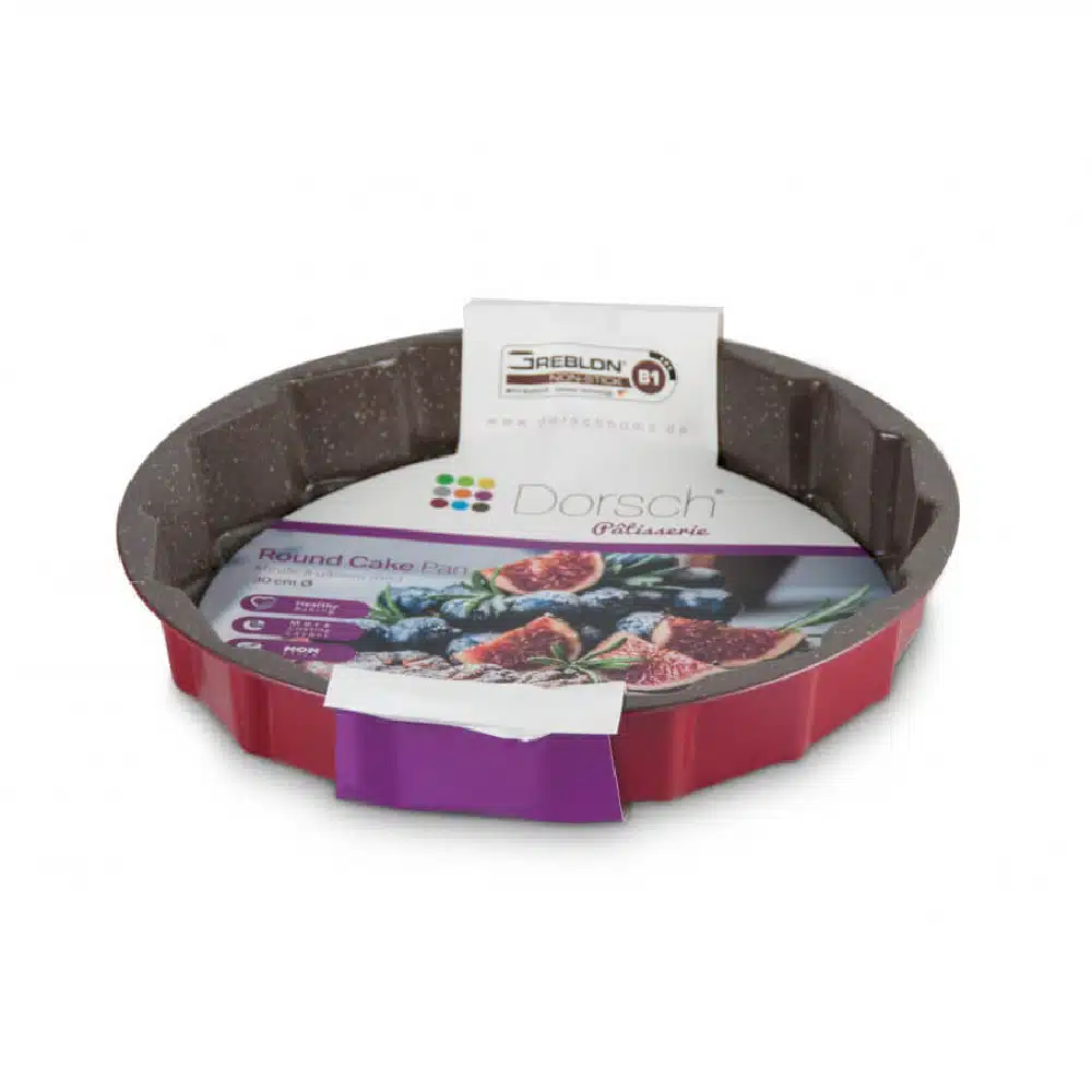 Dorsch round cake pan 30cm non-stick red exterior with label