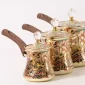 Luxury Turkish Coffee Pot Set – 3 Pieces – Gold Arabic Calligraphy with Wood Handles - Bait Baitk Lebanon