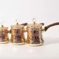 Luxury Turkish Coffee Pot Set – 3 Pieces – Gold Arabic Calligraphy with Wood Handles - Bait Baitk Lebanon