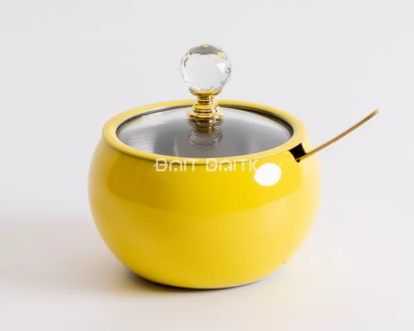 Sugar Jar with Stainless Lid -Yellow - Bait Baitk Lebanon