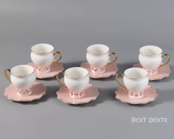 sk-4269-1 Pink Coffee Cup and Saucer Set – Porcelain, Gold Handle - Bait Baitk Lebanon