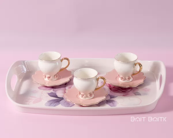 sk-4269-3 Pink Coffee Cup and Saucer Set – Porcelain, Gold Handle - Bait Baitk Lebanon