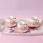 Pink Coffee Cup and Saucer Set – Porcelain, Gold Handle - Bait Baitk Lebanon