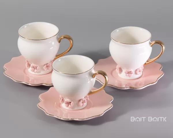 sk-4269-4 Pink Coffee Cup and Saucer Set – Porcelain, Gold Handle - Bait Baitk Lebanon