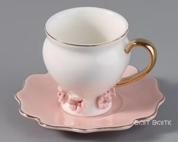 sk-4269-5 Pink Coffee Cup and Saucer Set – Porcelain, Gold Handle - Bait Baitk Lebanon