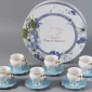 Blue Coffee Cup and Saucer Set – Porcelain, Gold Handle – 6 Pieces - Bait Baitk Lebanon