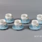 Blue Coffee Cup and Saucer Set – Porcelain, Gold Handle – 6 Pieces - Bait Baitk Lebanon