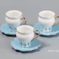 Blue Coffee Cup and Saucer Set – Porcelain, Gold Handle – 6 Pieces - Bait Baitk Lebanon