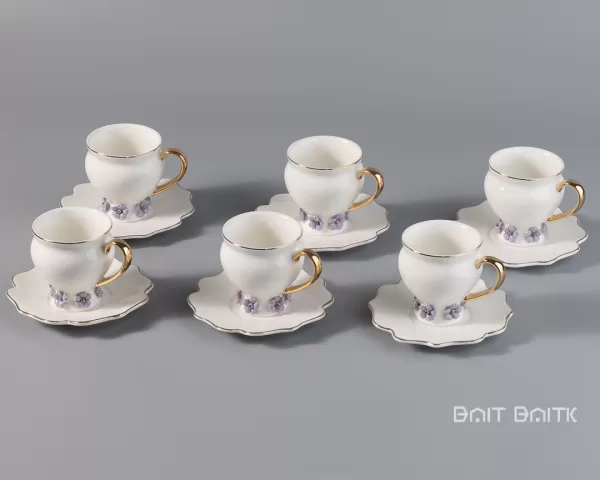 sk-4271-1 Lavender Coffee Cup and Saucer Set – Porcelain, 6 Pieces - Bait Baitk Lebanon