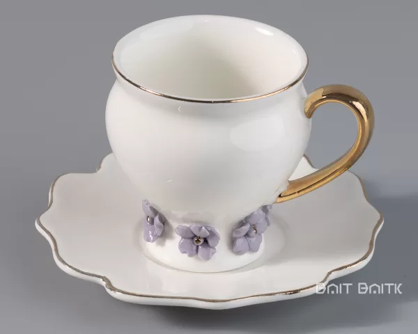 sk-4271-3 Lavender Coffee Cup and Saucer Set – Porcelain, 6 Pieces - Bait Baitk Lebanon