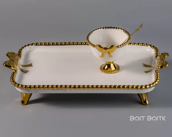 sk-4275-2 Gold Dessert Bowl Set with Tray – 6 Small Bowls with Spoons - Bait Baitk Lebanon