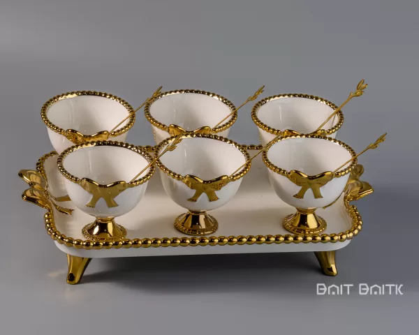 Gold Dessert Bowl Set with Tray – 6 Small Bowls with Spoons - Bait Baitk Lebanon