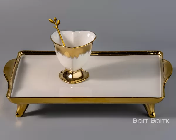 sk-4276-2 Gold Dessert Serving Set with Tray – 6 Bowls with Spoons - Bait Baitk Lebanon