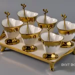Gold Dessert Serving Set with Tray – 6 Bowls with Spoons