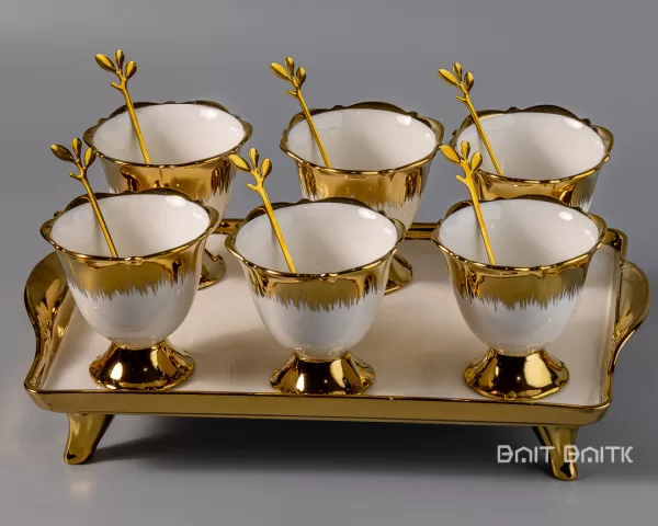 sk-4277-1 (2) Luxury Gold Dessert Serving Set with Tray – 6 Bowls & Spoons - Bait Baitk Lebanon