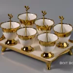 Luxury Gold Dessert Serving Set with Tray – 6 Bowls & Spoons