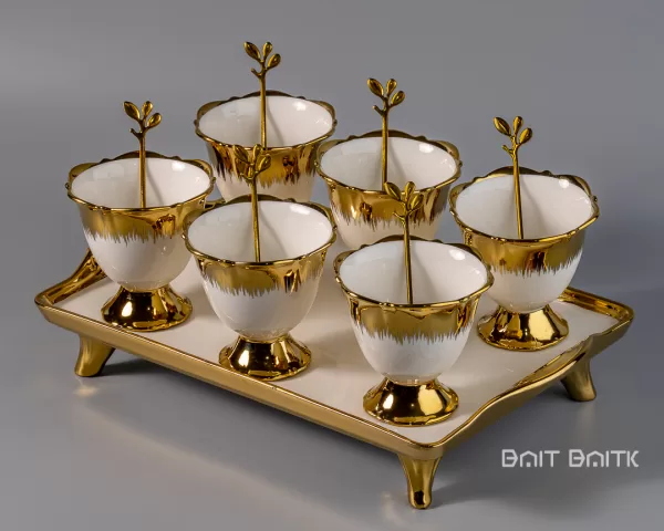 Luxury Gold Dessert Serving Set with Tray – 6 Bowls & Spoons - Bait Baitk Lebanon