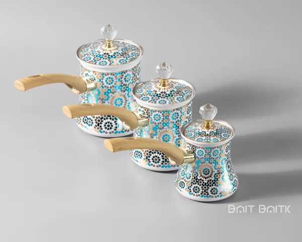 sk-4680-1 Moroccan Blue Turkish Coffee Pot Set – 3 Pieces - Bait Baitk Lebanon