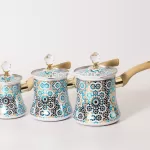 Moroccan Blue Turkish Coffee Pot Set – 3 Pieces