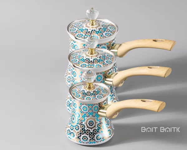 sk-4680-2 Moroccan Blue Turkish Coffee Pot Set – 3 Pieces - Bait Baitk Lebanon