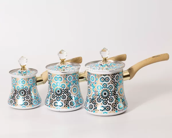 Moroccan Blue Turkish Coffee Pot Set – 3 Pieces - Bait Baitk Lebanon