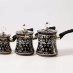 Black Turkish Coffee Pot Set – 3 Piece Luxury Ibrik with Crystal Lids