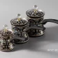 طقم ركوة قهوة مزخرف اسود – 3 قطع مع أغطية كريستال - بيت بيتك لبنان