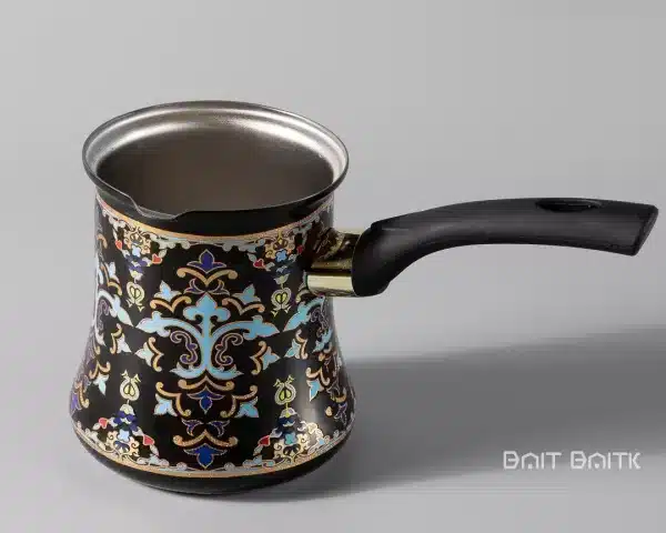 sk-4689-4 طقم ركوة قهوة مزخرف اسود – 3 قطع مع أغطية كريستال - بيت بيتك لبنان