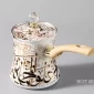 Luxury Arabic Calligraphy Turkish Coffee Pot Set – White & Gold – 3 Pieces - Bait Baitk Lebanon