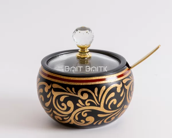 Sugar Jar with Stainless Lid, Black Gold Decorative - Bait Baitk Lebanon