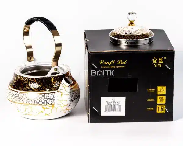 sk-3397-2 إبريق شاي زخرفة عربية أبيض مع ذهبي – 1.5 لتر - بيت بيتك لبنان