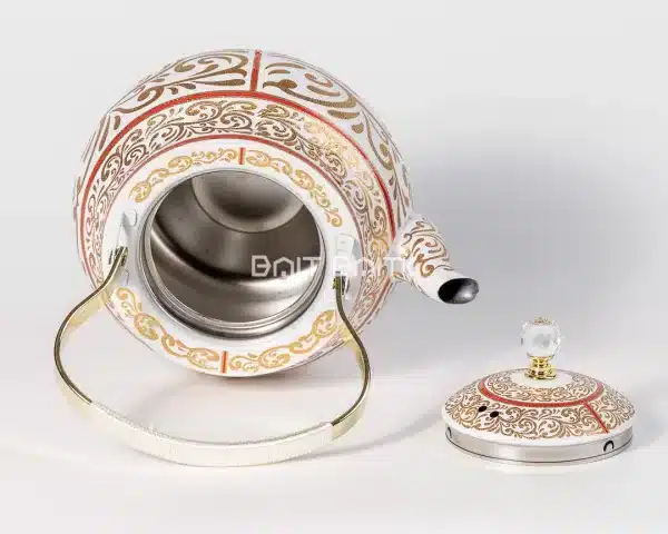 sk-3406-1 إبريق شاي كلاسيكي أبيض بنقشة ذهبية ولمسات حمراء – 2.0 لتر - بيت بيتك لبنان