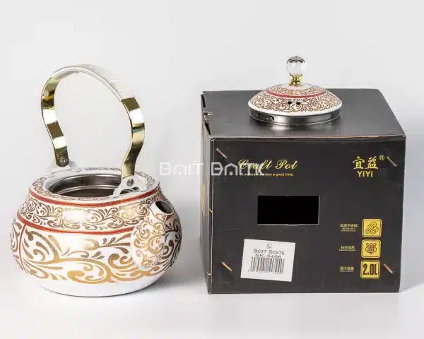 sk-3406-2 إبريق شاي كلاسيكي أبيض بنقشة ذهبية ولمسات حمراء – 2.0 لتر - بيت بيتك لبنان