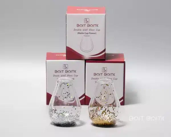 Bait Baitk Double Wall Glass Cup – Heart Glitter (Gold | Silver) - Bait Baitk Lebanon