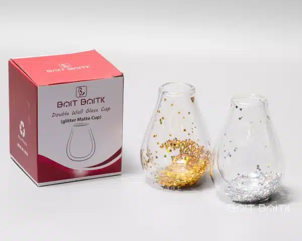sk-35712 Bait Baitk Double Wall Glass Cup – Heart Glitter (Gold | Silver) - Bait Baitk Lebanon