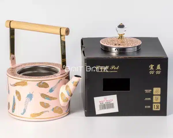 sk-3984-2 Feather Design Tea Pot Pink & Gold 1.5L - Bait Baitk Lebanon