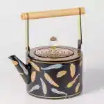 Feather Design Tea Pot Matte Black with Gold/Blue 1.5L