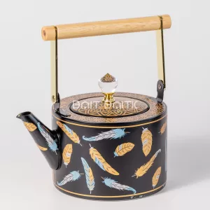 Matte black feather design tea pot front view 1.5L SK-3985