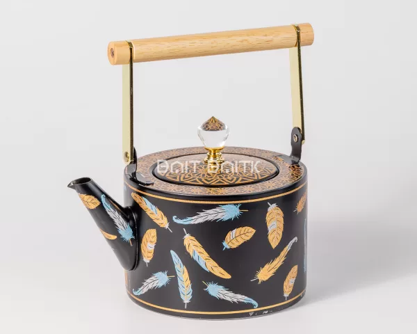 Feather Design Tea Pot Matte Black with Gold/Blue 1.5L - Bait Baitk Lebanon