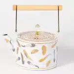 Feather Design Tea Pot – White with Gold/Gray – 1.5L