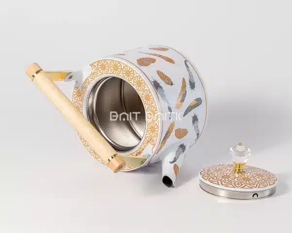 sk-3986-3 Feather Design Tea Pot – White with Gold/Gray – 1.5L - Bait Baitk Lebanon