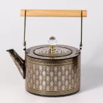 Luxury Black & Gold Peacock Pattern Tea Pot Wooden Handle 1.5L