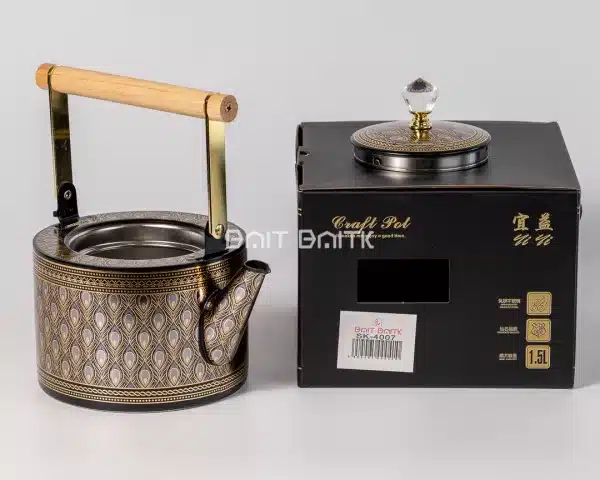 sk-4007 Luxury Black & Gold Peacock Pattern Tea Pot Wooden Handle 1.5L - Bait Baitk Lebanon