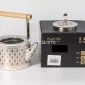 Luxury Stainless Steel Tea Pot with Feather Pattern – 1.5L (Wood Handle) - Bait Baitk Lebanon