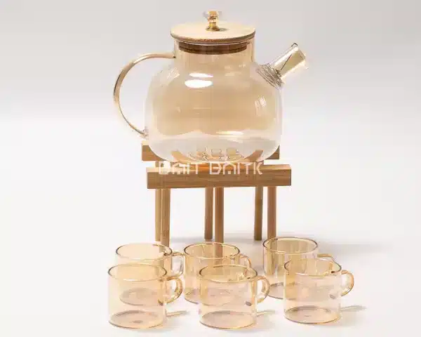 Glass Teapot Set with 6 Cups & Bamboo Lid – Bamboo Rack - Bait Baitk Lebanon