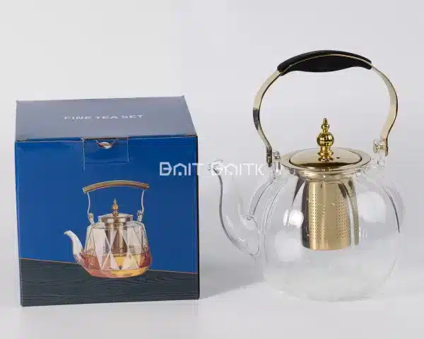 sk-3868-3 High Borosilicate Glass Teapot with Stainless Steel Infuser & Gold Accents - Bait Baitk Lebanon