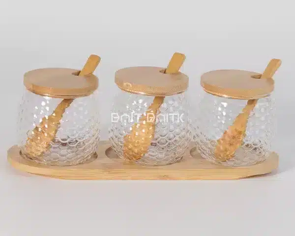 طقم سكريات 3 قطع مع قاعدة خشب بامبو - بيت بيتك لبنان