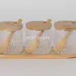 3-Piece Sugar Bowl Set with Wooden Bamboo Tray