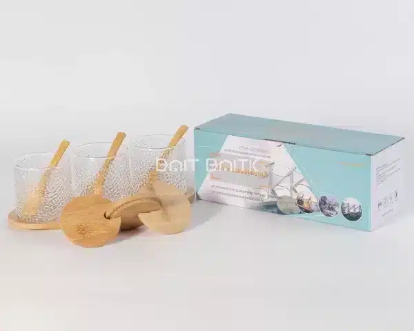 sk-3875-2 طقم سكريات 3 قطع مع قاعدة خشب بامبو