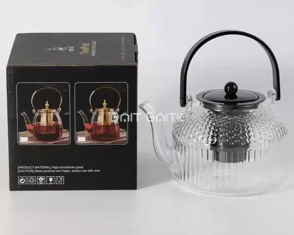 sk-3883-4 إبريق شاي زجاج بوروسيليكات 1500 مل مع مصفاة ستانلس – أسود - بيت بيتك لبنان